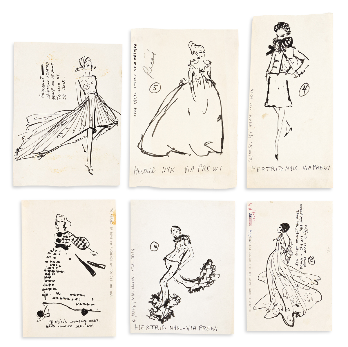 JOE EULA (1925-2004) Archive of over 125 fashion drawings, sketches, and published material.
